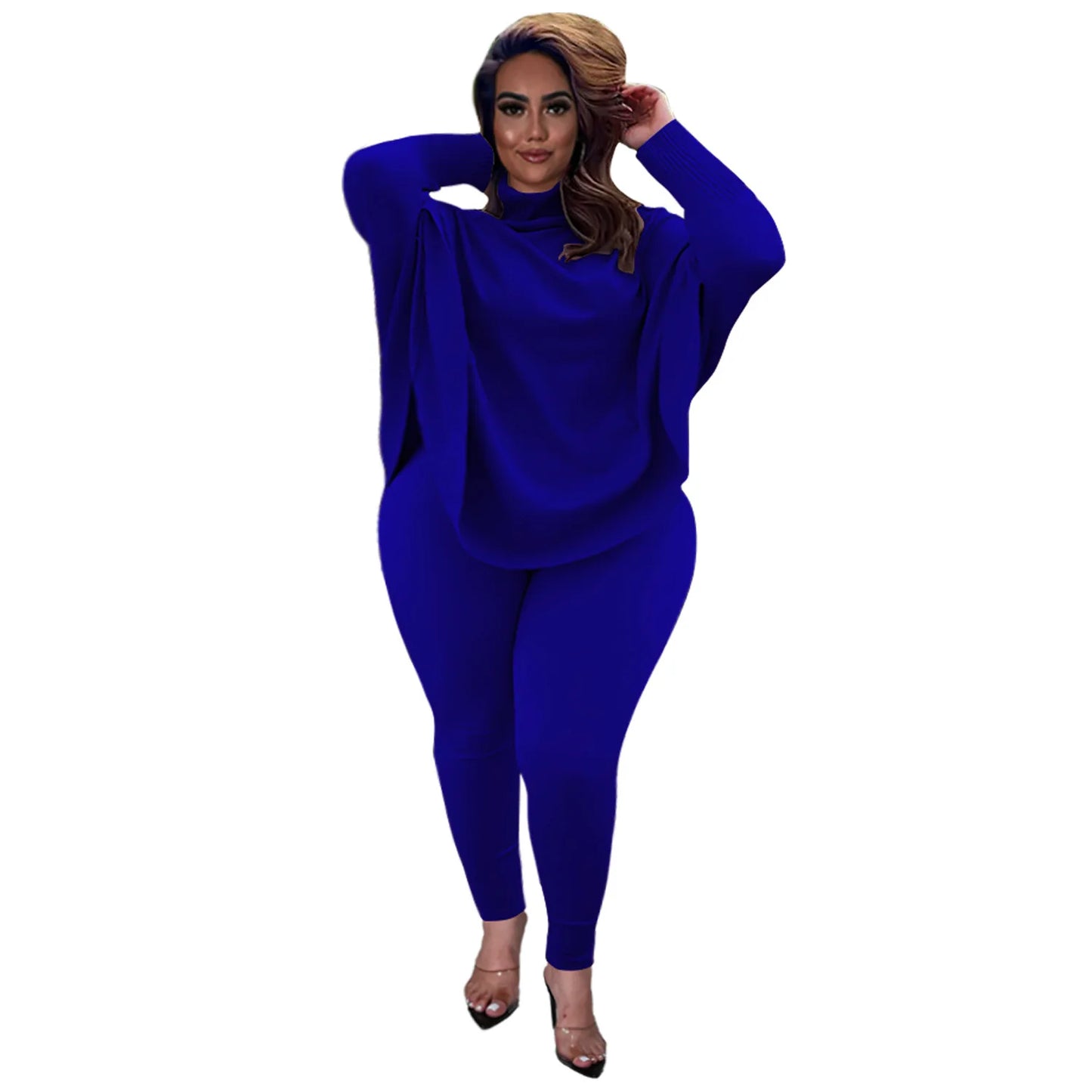 Women 2 Piece Set Casual Solid Bat Sleeve Blue JT's Designer Fashion