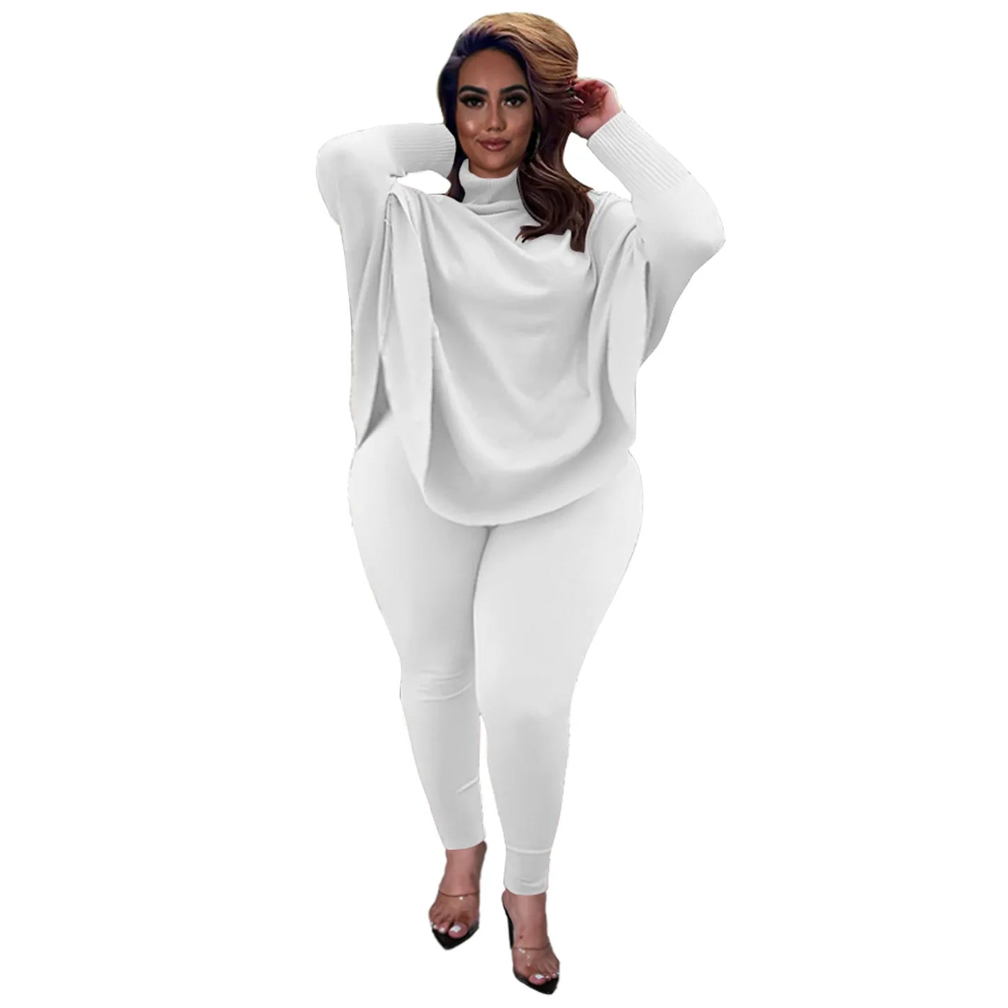 Women 2 Piece Set Casual Solid Bat Sleeve WHITE JT's Designer Fashion