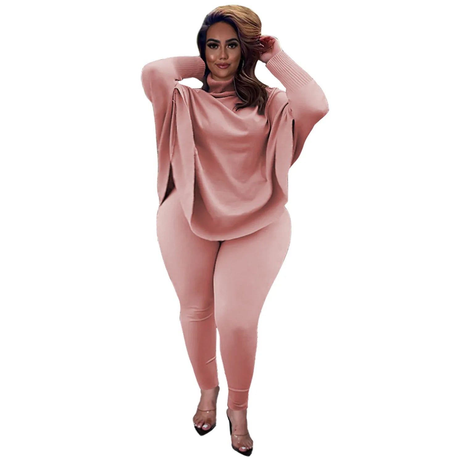 Women 2 Piece Set Casual Solid Bat Sleeve Pink JT's Designer Fashion