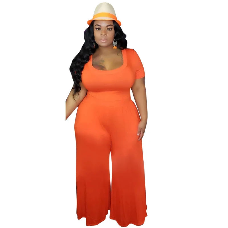 Loose Solid Short Sleeve Jumpsuit Orange Jumpsuits & Rompers JT's Designer Fashion