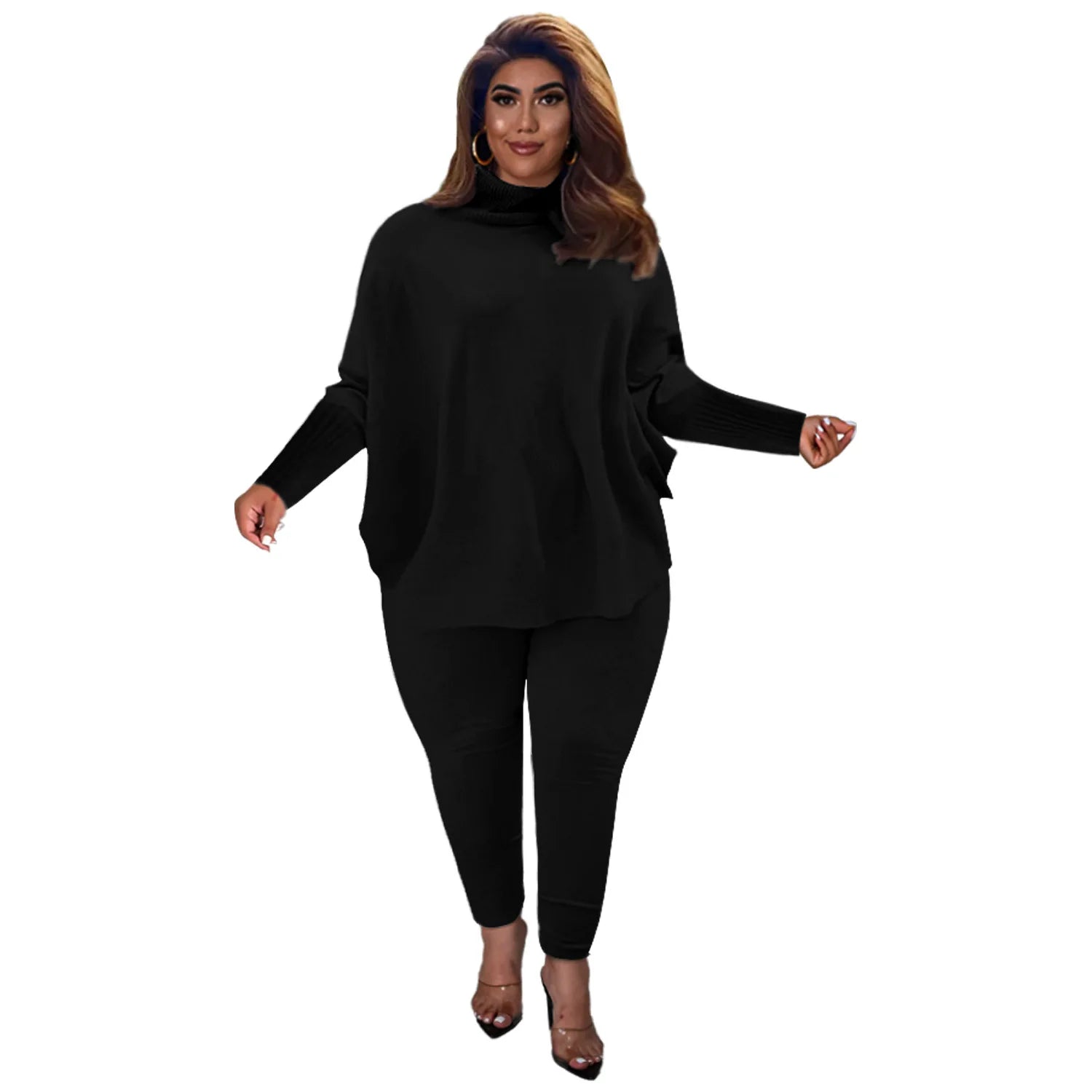 Women 2 Piece Set Casual Solid Bat Sleeve black JT's Designer Fashion