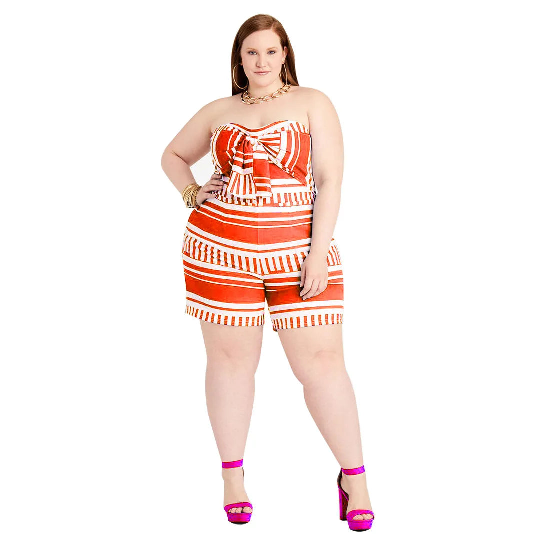 Sexy Plus Size Stretchy One-Piece Romper for Women Orange Jumpsuits & Rompers JT's Designer Fashion