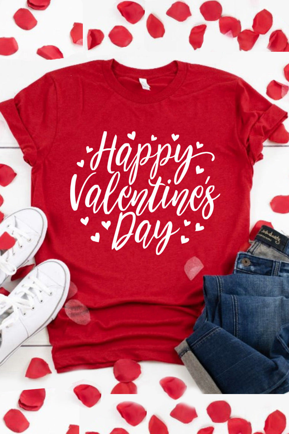 Fiery Red Happy Valentine's Day Heart Graphic Tee Graphic Tees JT's Designer Fashion