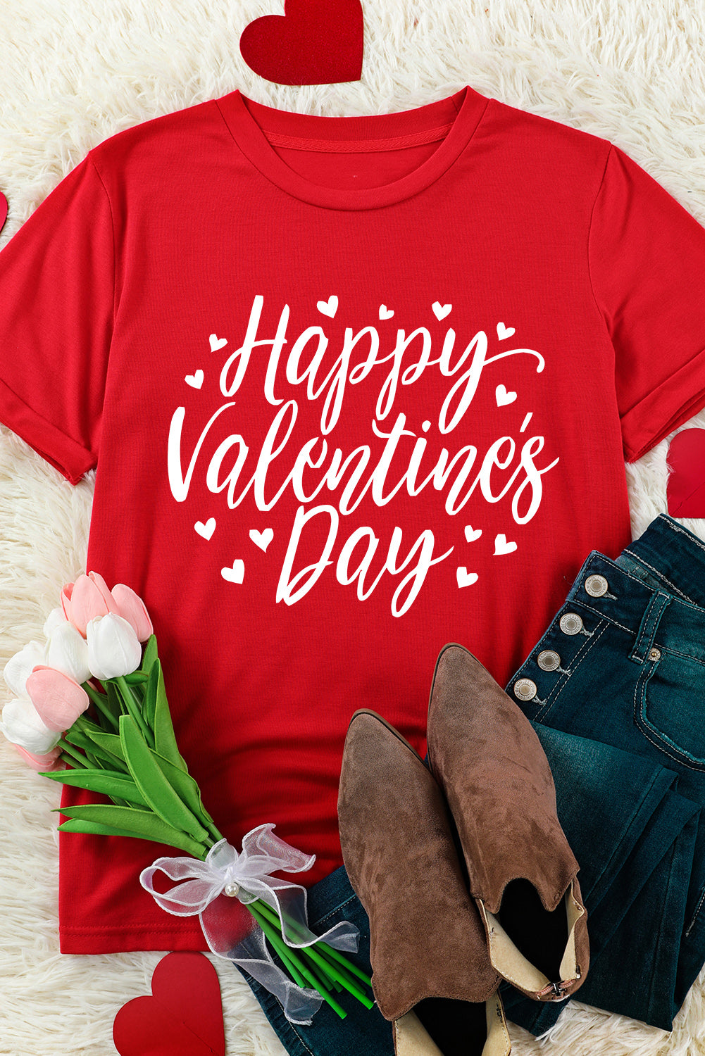 Fiery Red Happy Valentine's Day Heart Graphic Tee Graphic Tees JT's Designer Fashion