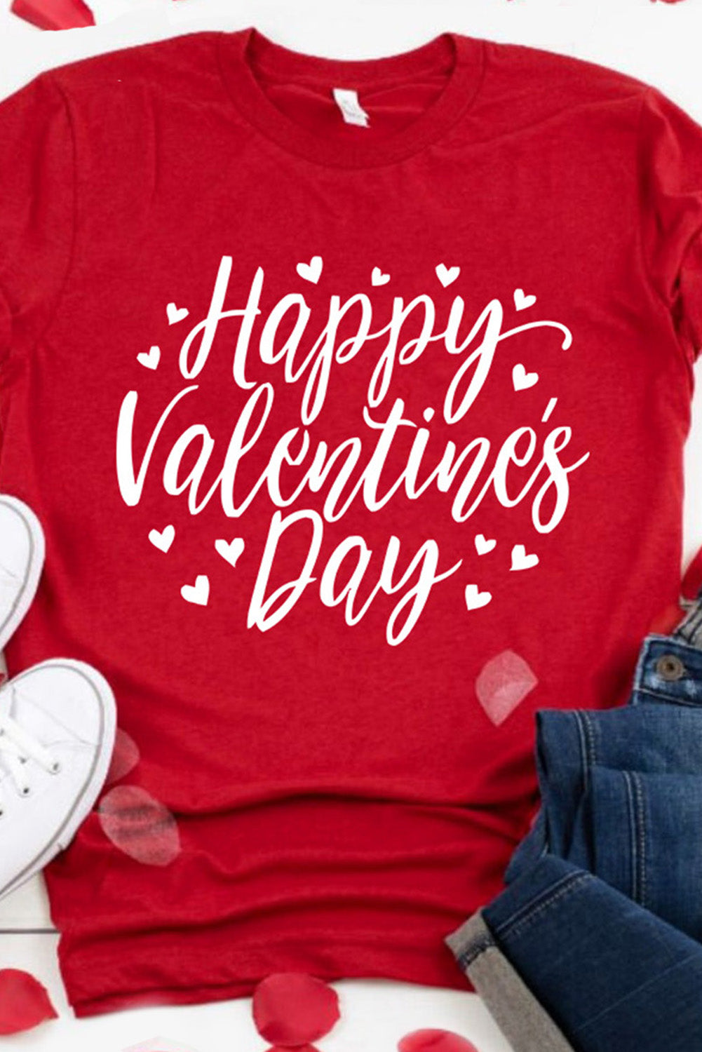 Fiery Red Happy Valentine's Day Heart Graphic Tee Graphic Tees JT's Designer Fashion