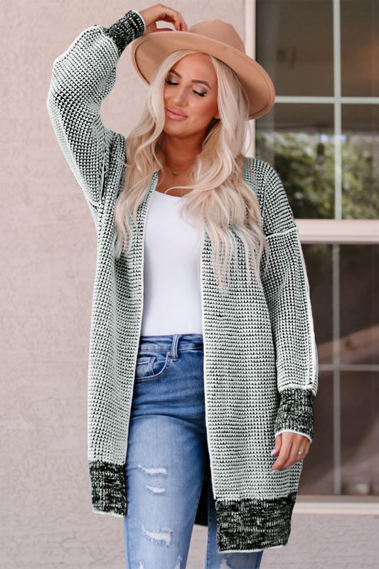 Cozy Chic Gray Knitted Long Open Front Cardigan - Perfect Layering Essential Sweaters & Cardigans JT's Designer Fashion