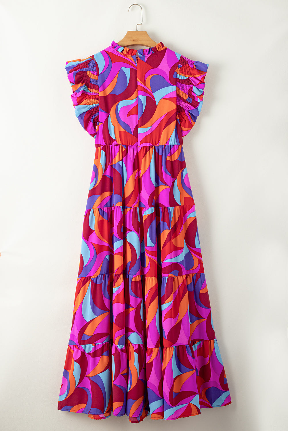 Orange Abstract Printed High Waist Ruffle Tiered Long Dress Maxi Dresses JT's Designer Fashion