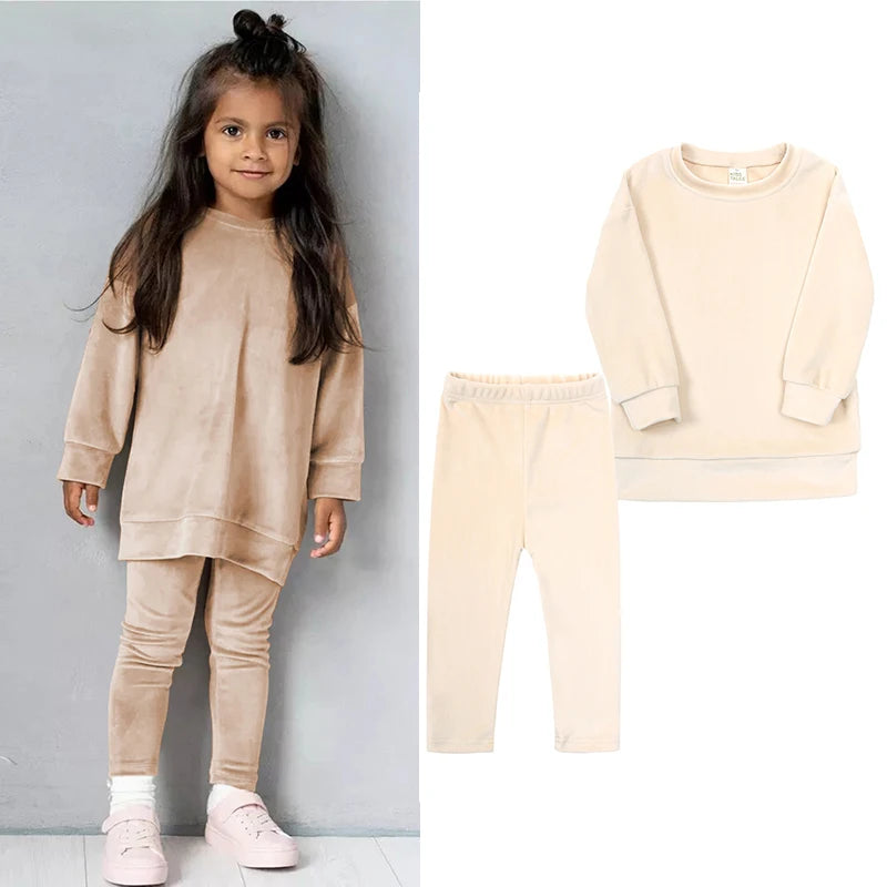 Kids Girl Velvet Long Sleeve Pants and Sweatshirt Set 4 Kids Sets JT's Designer Fashion