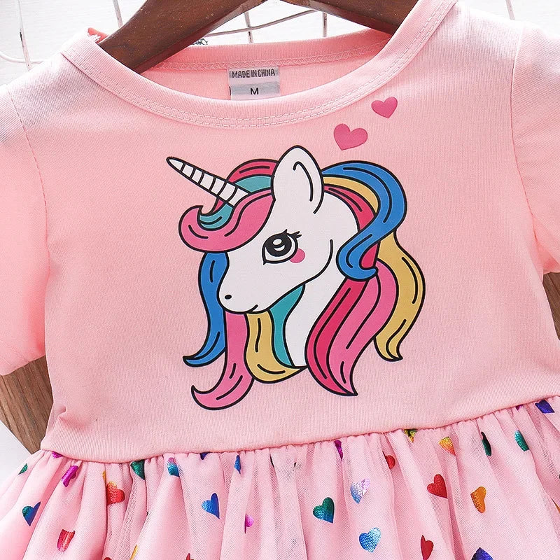 Girls Unicorn Princess Dress with Heart Sequins Kids clothes JT's Designer Fashion