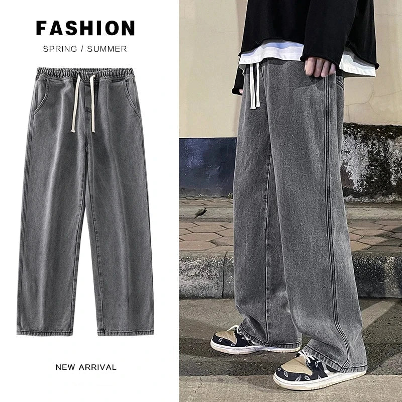 Classic Straight Baggy Wide Leg Trousers light grey Men's Pants JT's Designer Fashion