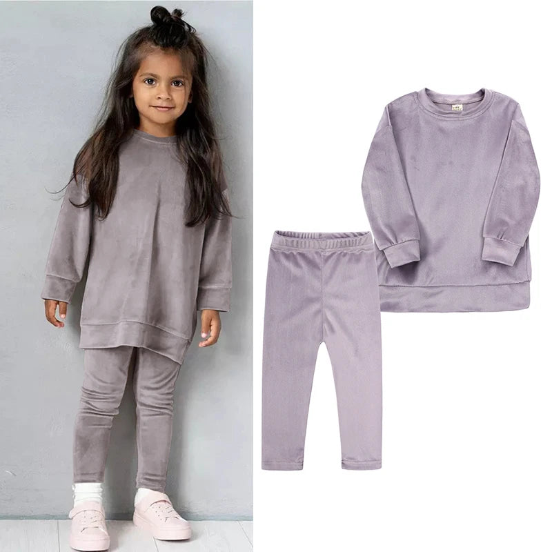 Kids Girl Velvet Long Sleeve Pants and Sweatshirt Set 3 Kids Sets JT's Designer Fashion