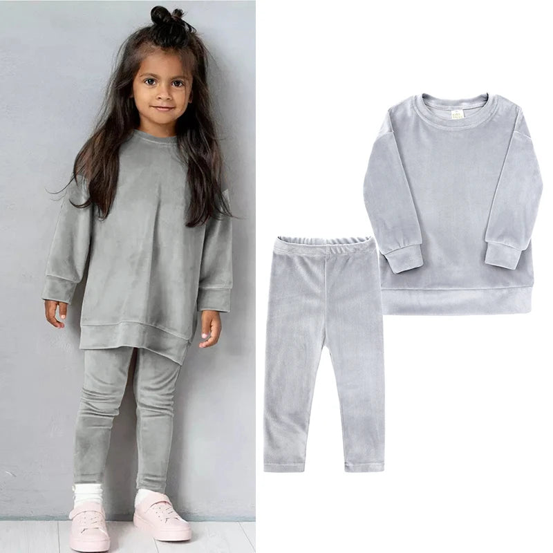 Kids Girl Velvet Long Sleeve Pants and Sweatshirt Set 1 Kids Sets JT's Designer Fashion