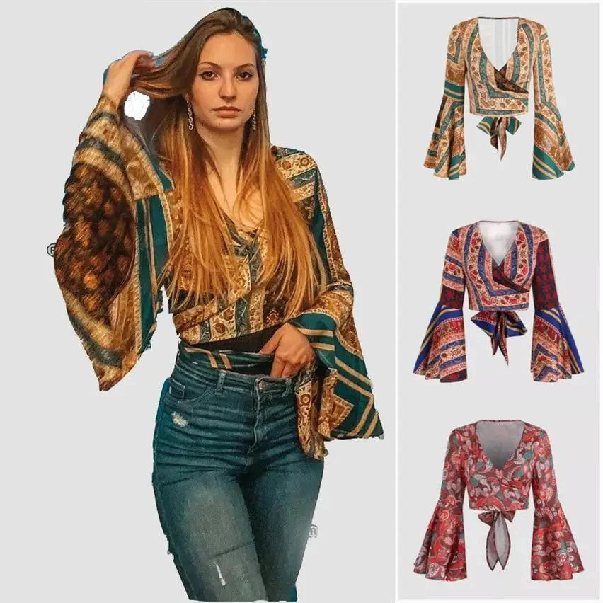 Women's Vintage Floral Print Boho Shirt Blouses & Shirts JT's Designer Fashion