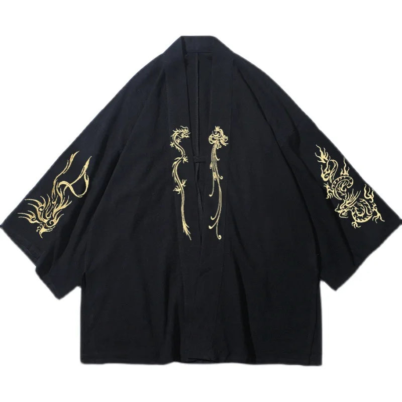 Mens Black and Gold Japanese Style Oversized Kimono Cardigan Kimonos JT's Designer Fashion