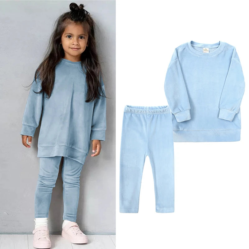 Kids Girl Velvet Long Sleeve Pants and Sweatshirt Set 5 Kids Sets JT's Designer Fashion