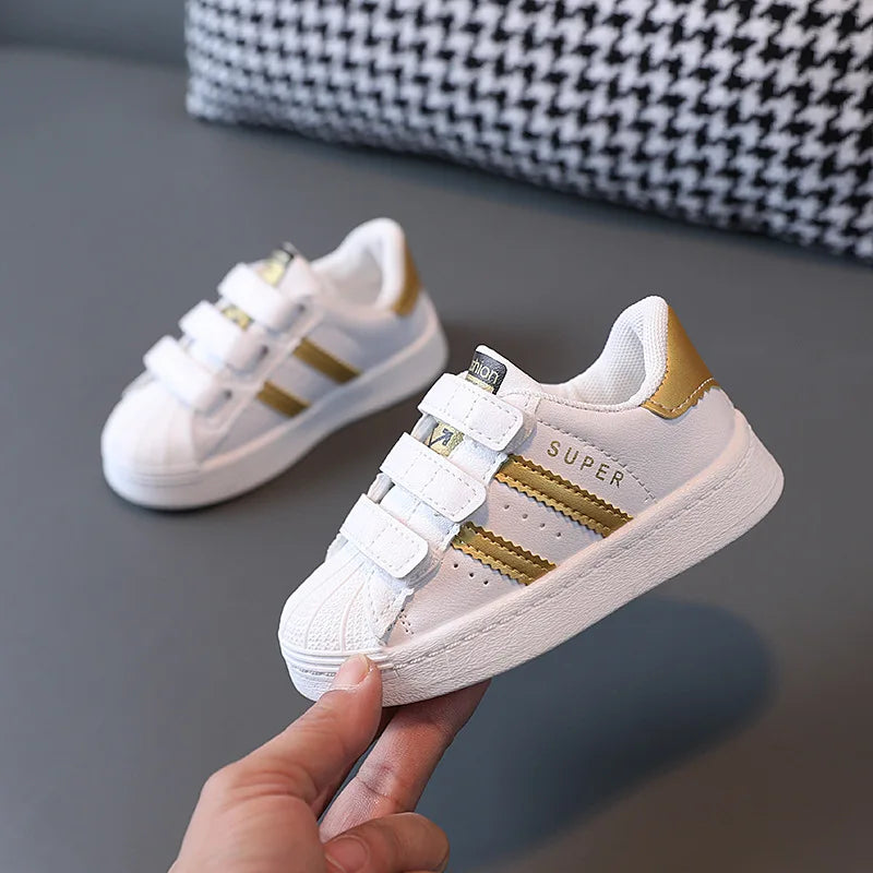 Children's White Non-slip Sneakers Gold Children's Apparel JT's Designer Fashion