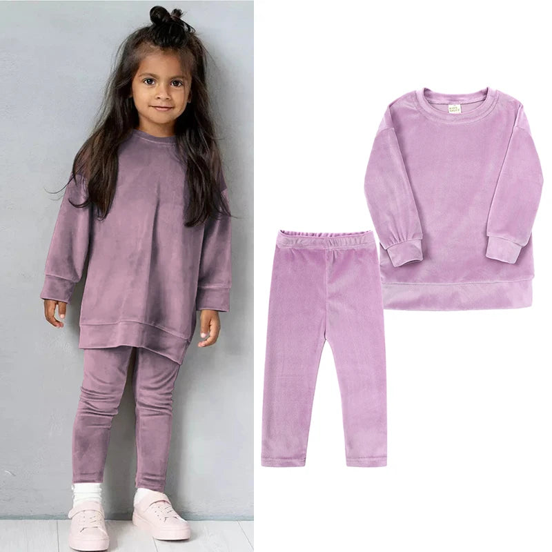 Kids Girl Velvet Long Sleeve Pants and Sweatshirt Set 6 Kids Sets JT's Designer Fashion