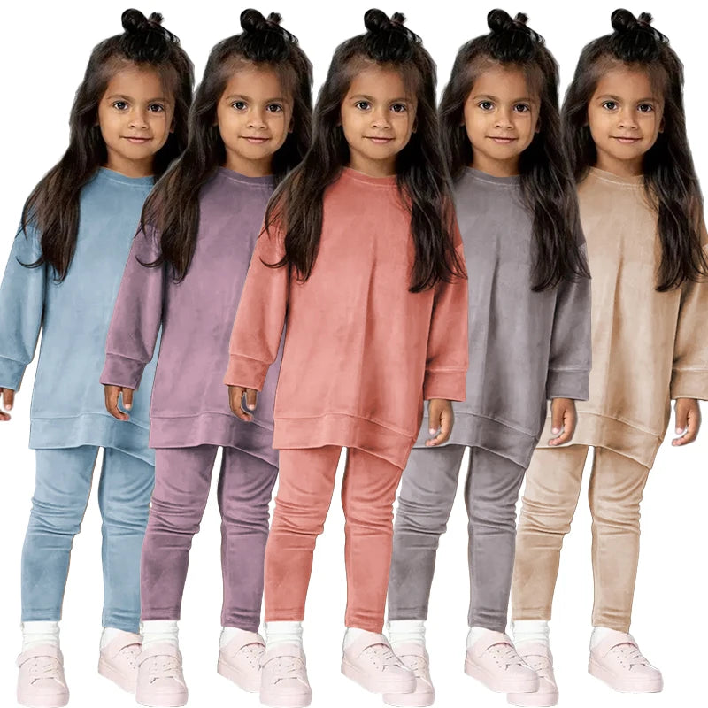 Kids Girl Velvet Long Sleeve Pants and Sweatshirt Set Kids Sets JT's Designer Fashion