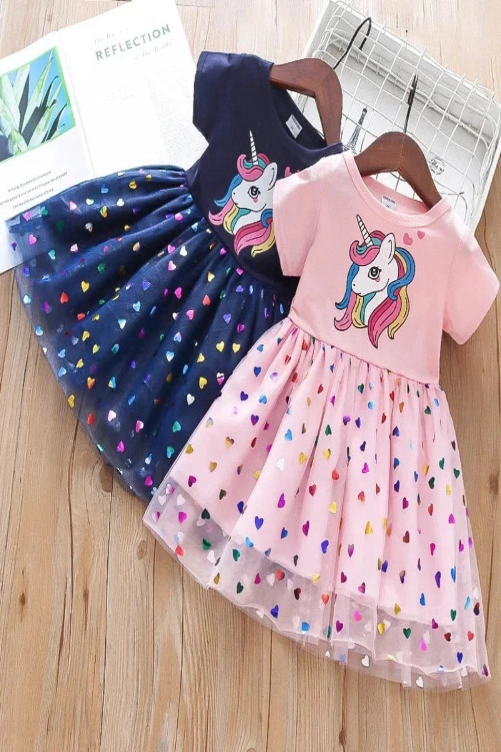 Girls Unicorn Princess Dress with Heart Sequins Kids clothes JT's Designer Fashion