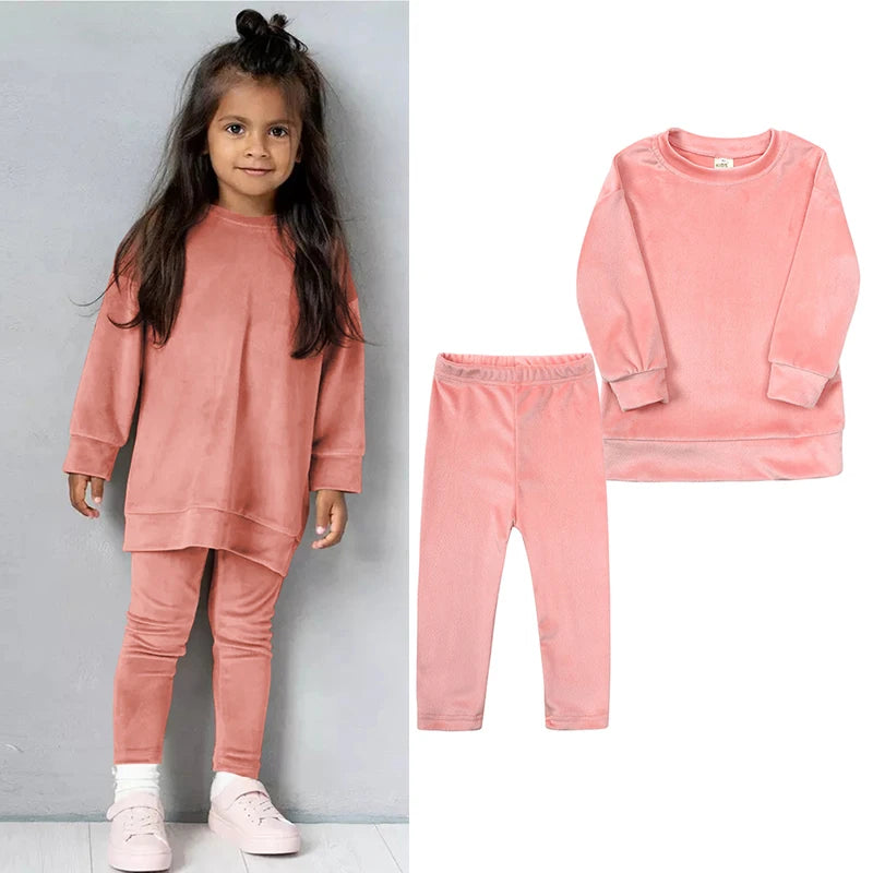 Kids Girl Velvet Long Sleeve Pants and Sweatshirt Set 2 Kids Sets JT's Designer Fashion