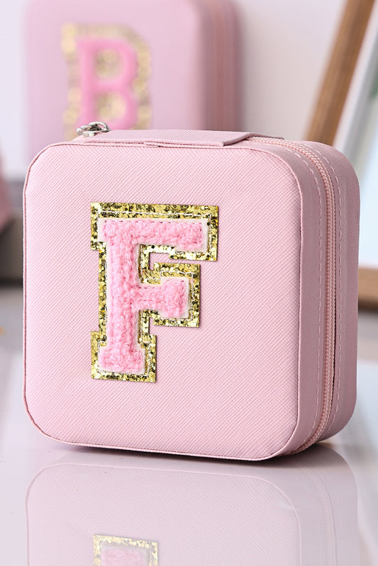 Pink Chenille F Patch Jewelry Storage Box Other Accessories JT's Designer Fashion