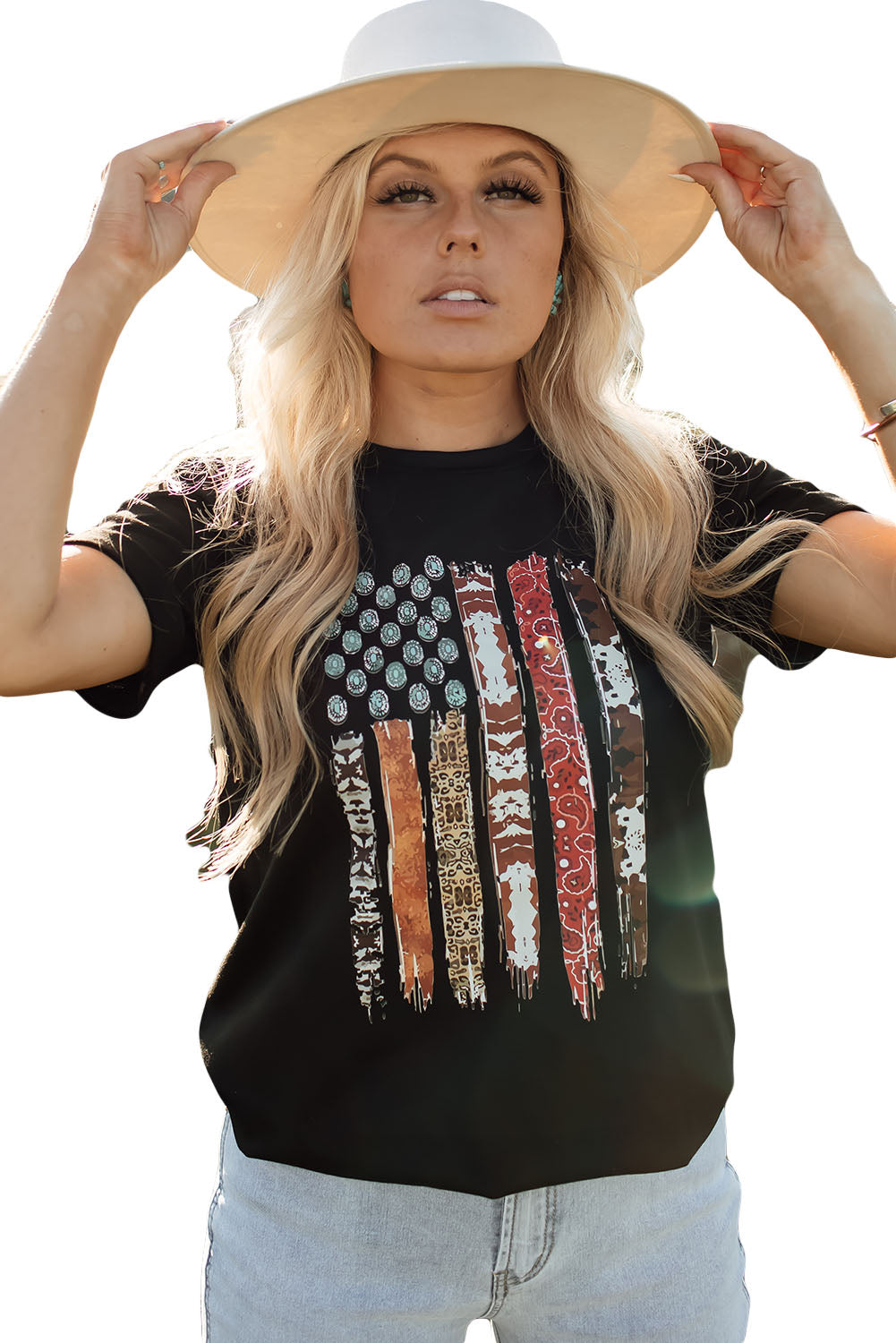 Black Western American Flag Graphic Tee Graphic Tees JT's Designer Fashion