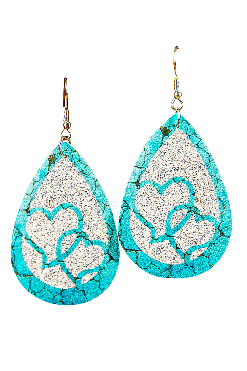 Blue Heart Pattern Water Drop Earrings Jewelry JT's Designer Fashion