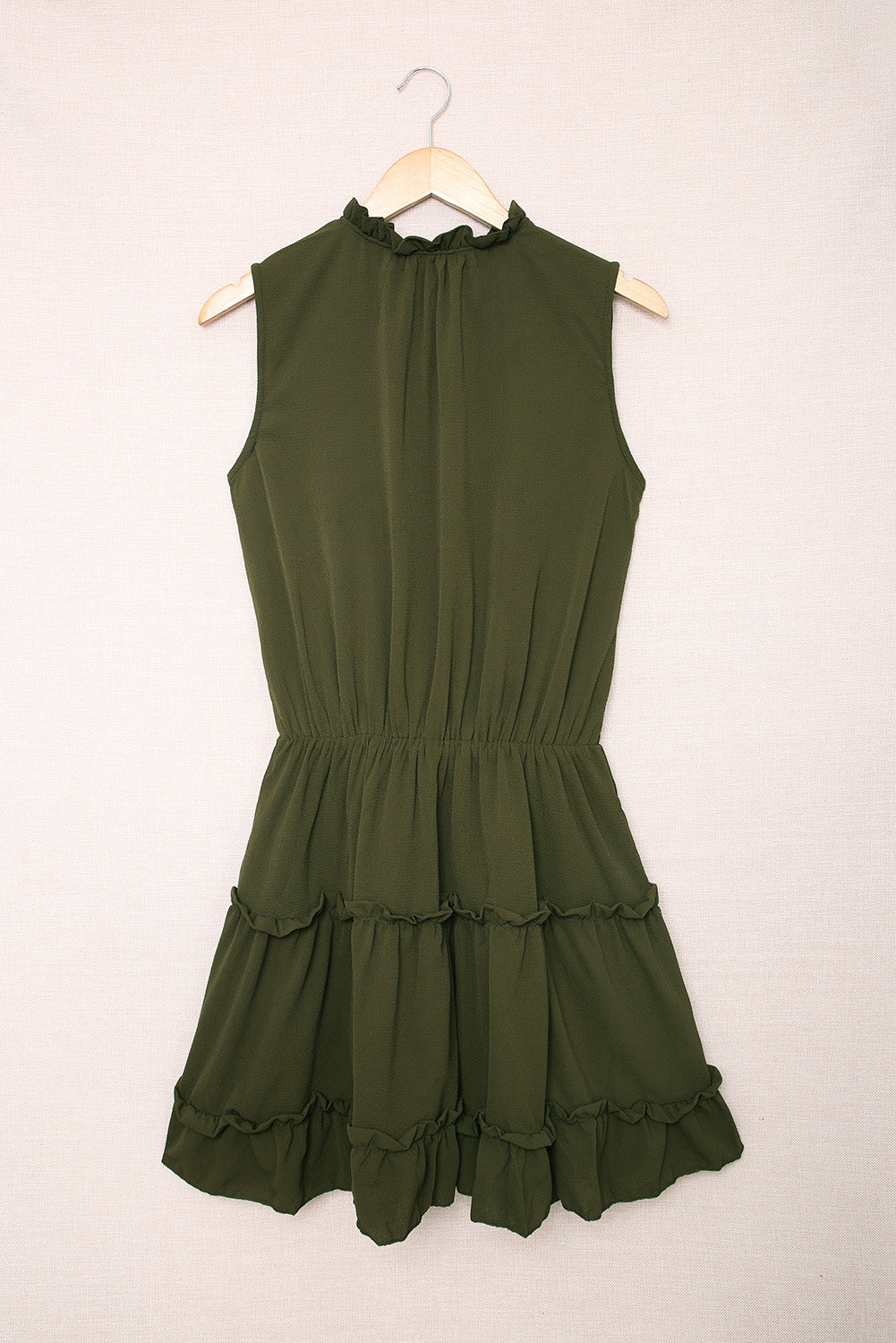 Green Sleeveless V Neck Ruffled Swing Mini Dress Mini Dresses JT's Designer Fashion