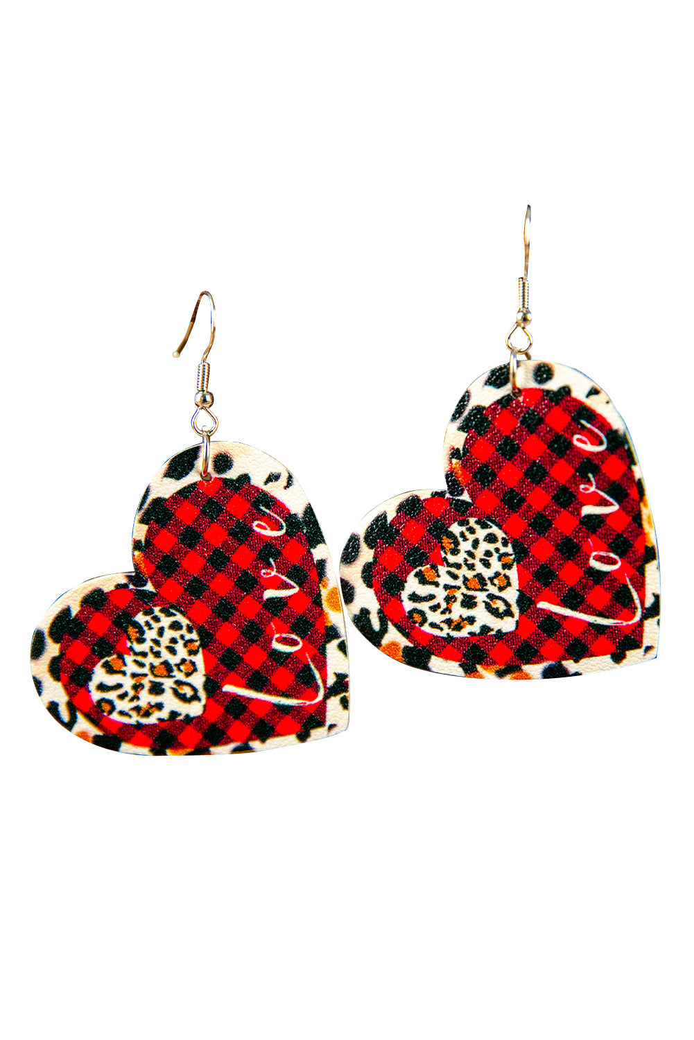 Buffalo Plaid Leopard Print Heart Shape Earrings Jewelry JT's Designer Fashion