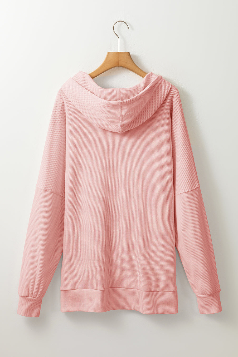 Light Pink Waffle Knit Fleece Lined High Low Oversized Hoodie Sweatshirts & Hoodies JT's Designer Fashion