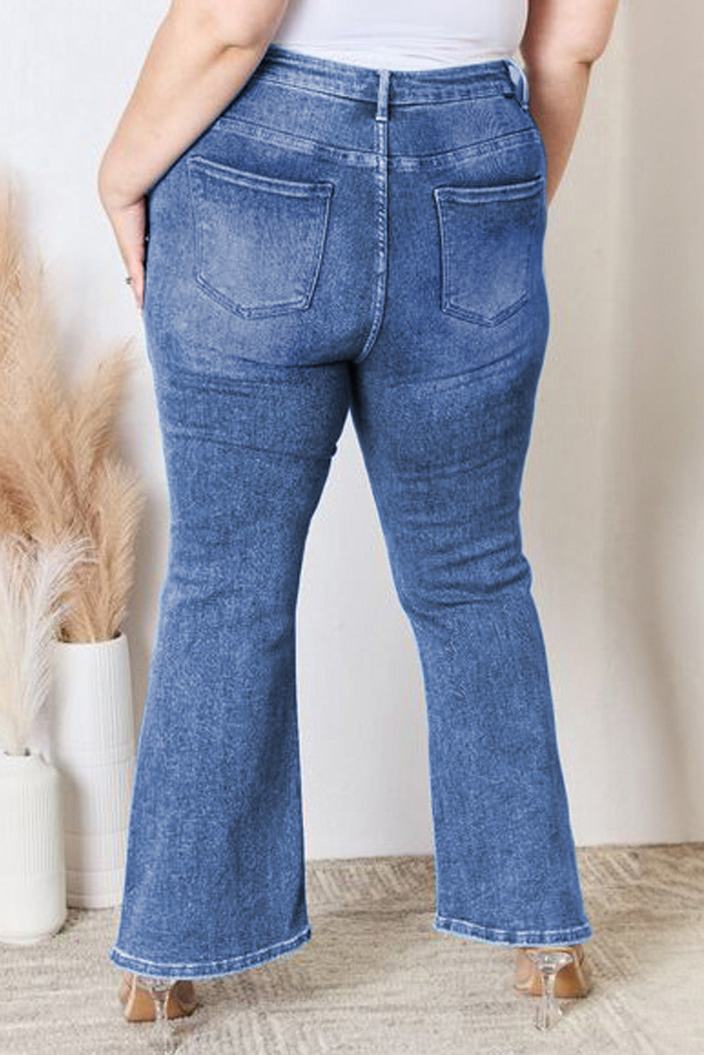 Blue Plus Size Exposed Seam High Waist Flare Jeans Plus Size Bottoms JT's Designer Fashion