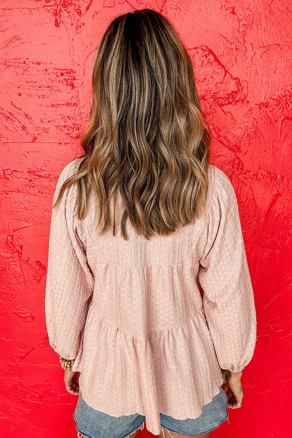 Light Pink Textured Tiered Flowy Blouse Blouses & Shirts JT's Designer Fashion