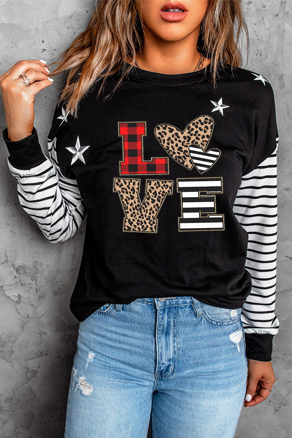 Valentine LOVE Star Striped Print Sweatshirt Graphic Sweatshirts JT's Designer Fashion