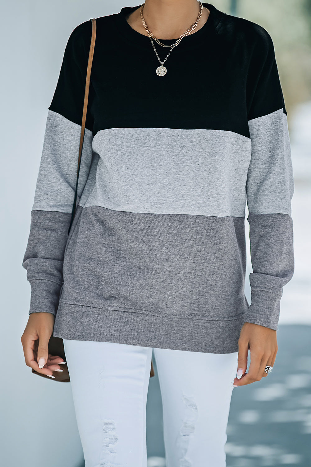 Colorblock Black Contrast Stitching Sweatshirt with Slits Sweatshirts & Hoodies JT's Designer Fashion