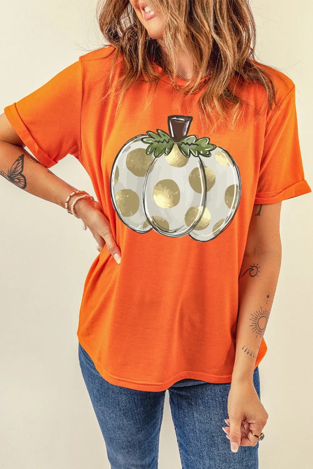 Pumpkin Graphic Round Neck Short Sleeve T-Shirt Graphic Tees JT's Designer Fashion