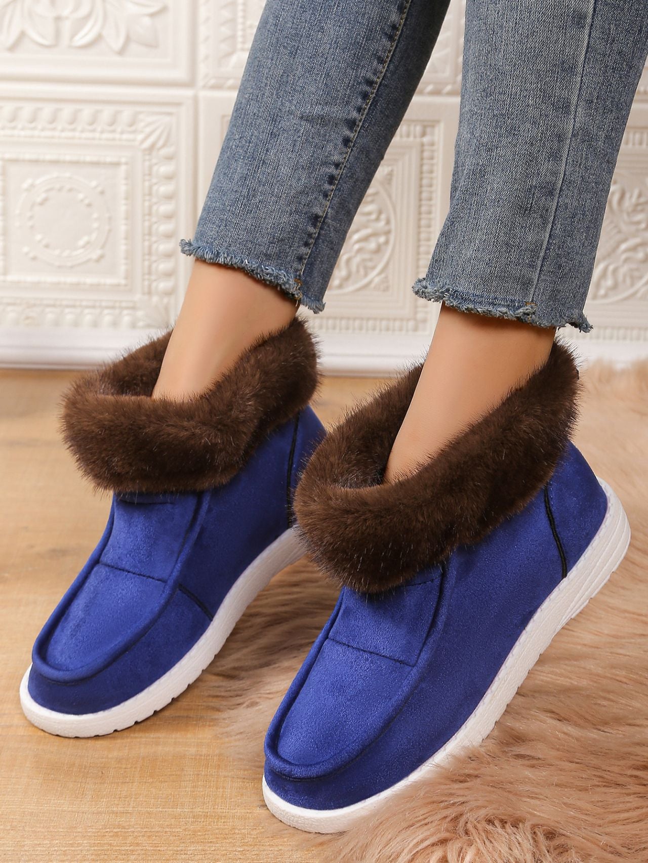 Faux Fur Suede Round Toe Sneakers Shoes JT's Designer Fashion