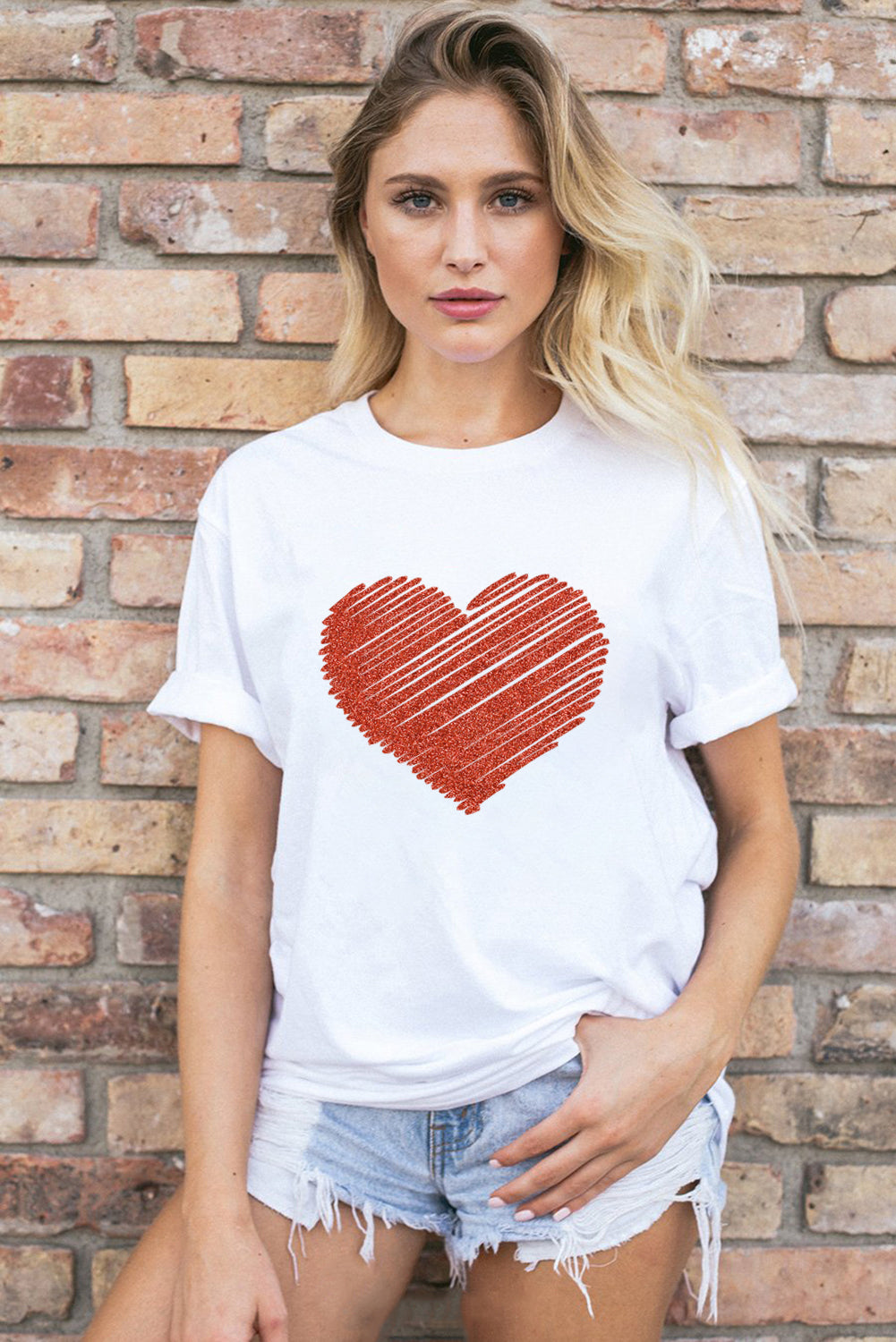 White Heart Shape Glitter Patter Graphic T Shirt Graphic Tees JT's Designer Fashion