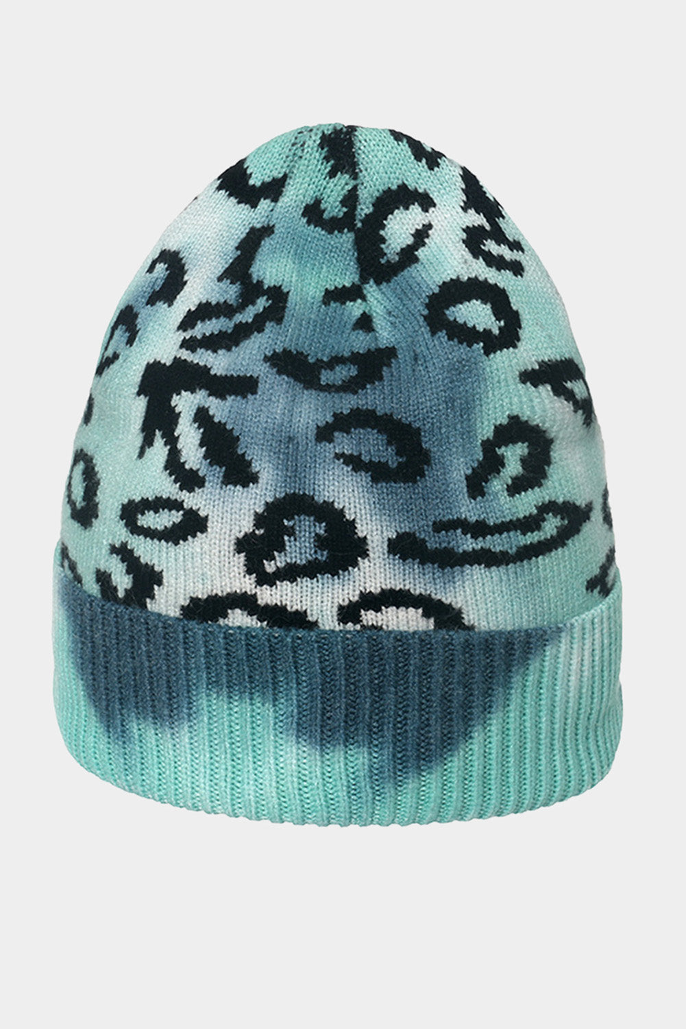 Blue Tie-dyed Leopard Knitted Beanie Hat Hats & Caps JT's Designer Fashion