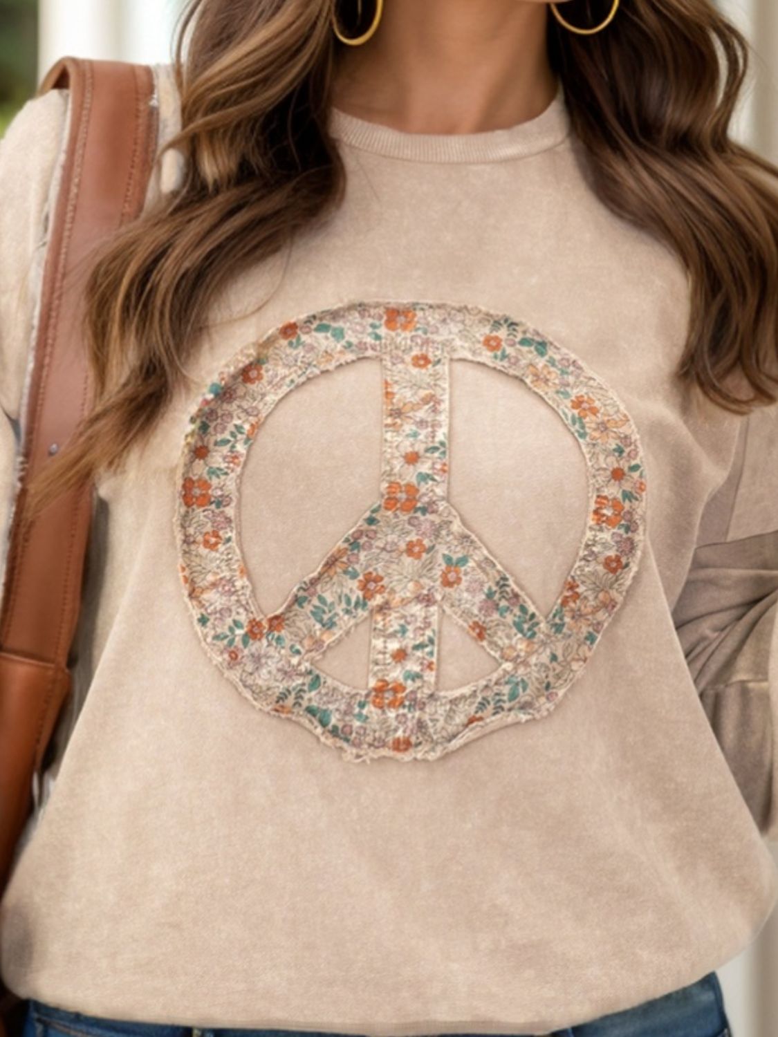 Plus Size Peace Sign Long Sleeve Sweatshirt Long Sleeve Tops JT's Designer Fashion