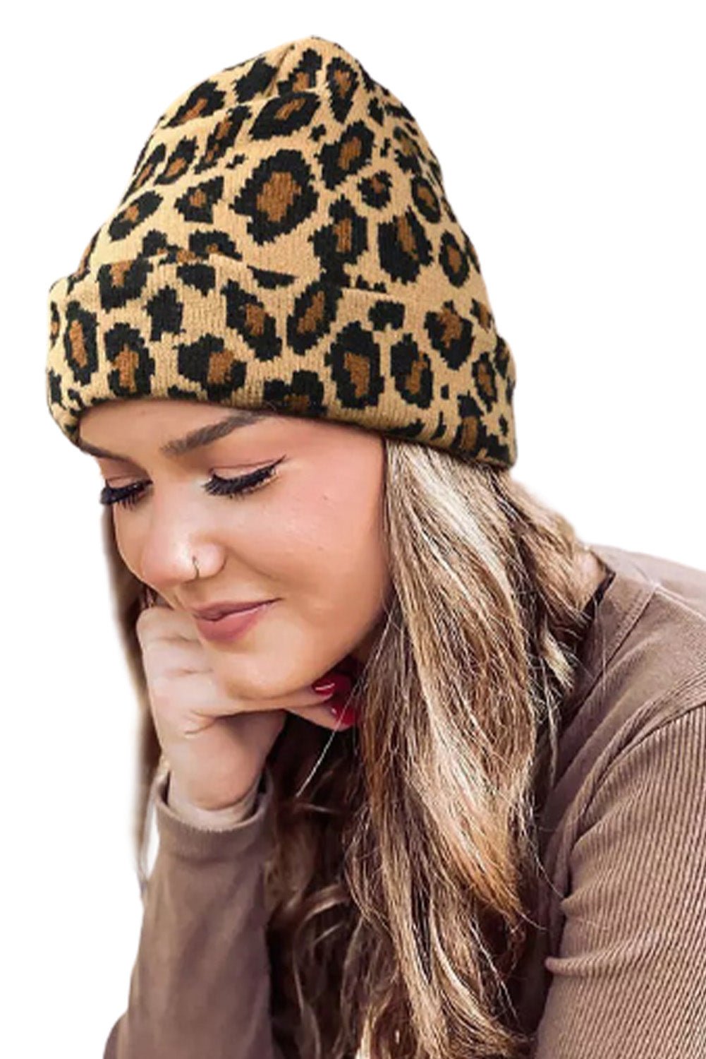 Brown Leopard Knitted Beanie Hat Hats & Caps JT's Designer Fashion