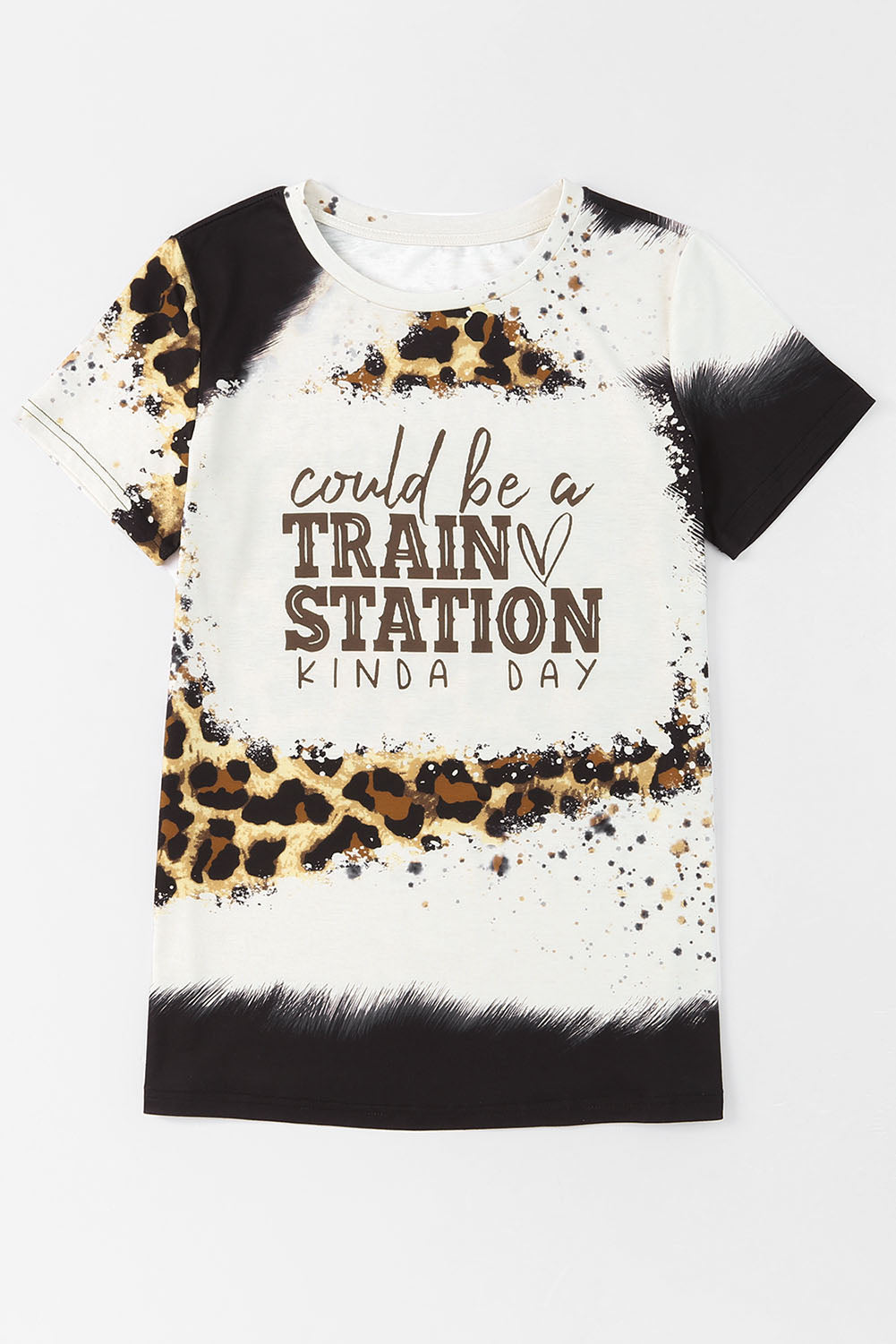 Brown TRAIN STATION Graphic Leopard Print T Shirt Graphic Tees JT's Designer Fashion