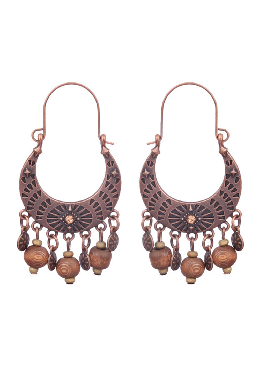 Chestnut Vintage Semilune Shape Wooden Beaded Dangle Earrings Jewelry JT's Designer Fashion