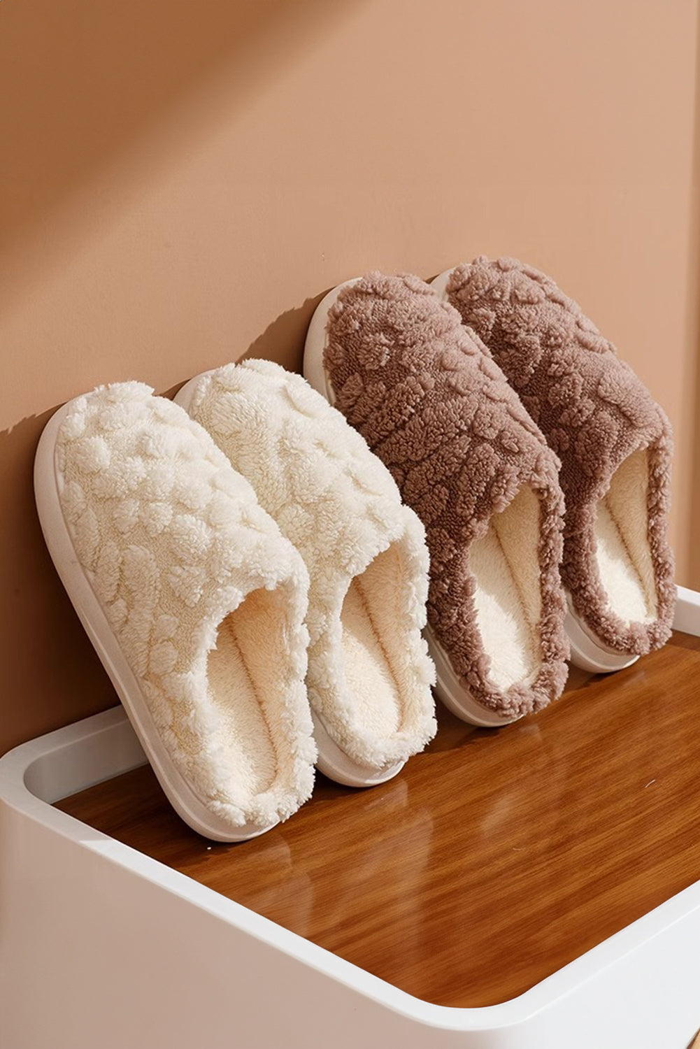 White Thick Sole Fluffy Plush Winter Home Slippers Slippers JT's Designer Fashion