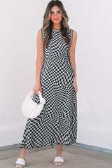 Multicolour Leopard Checkered Double Printed Reversible Sleeveless Long Dress Maxi Dresses JT's Designer Fashion