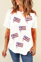 White Sequin Bow American Flag Patched T Shirt Graphic Tees JT's Designer Fashion