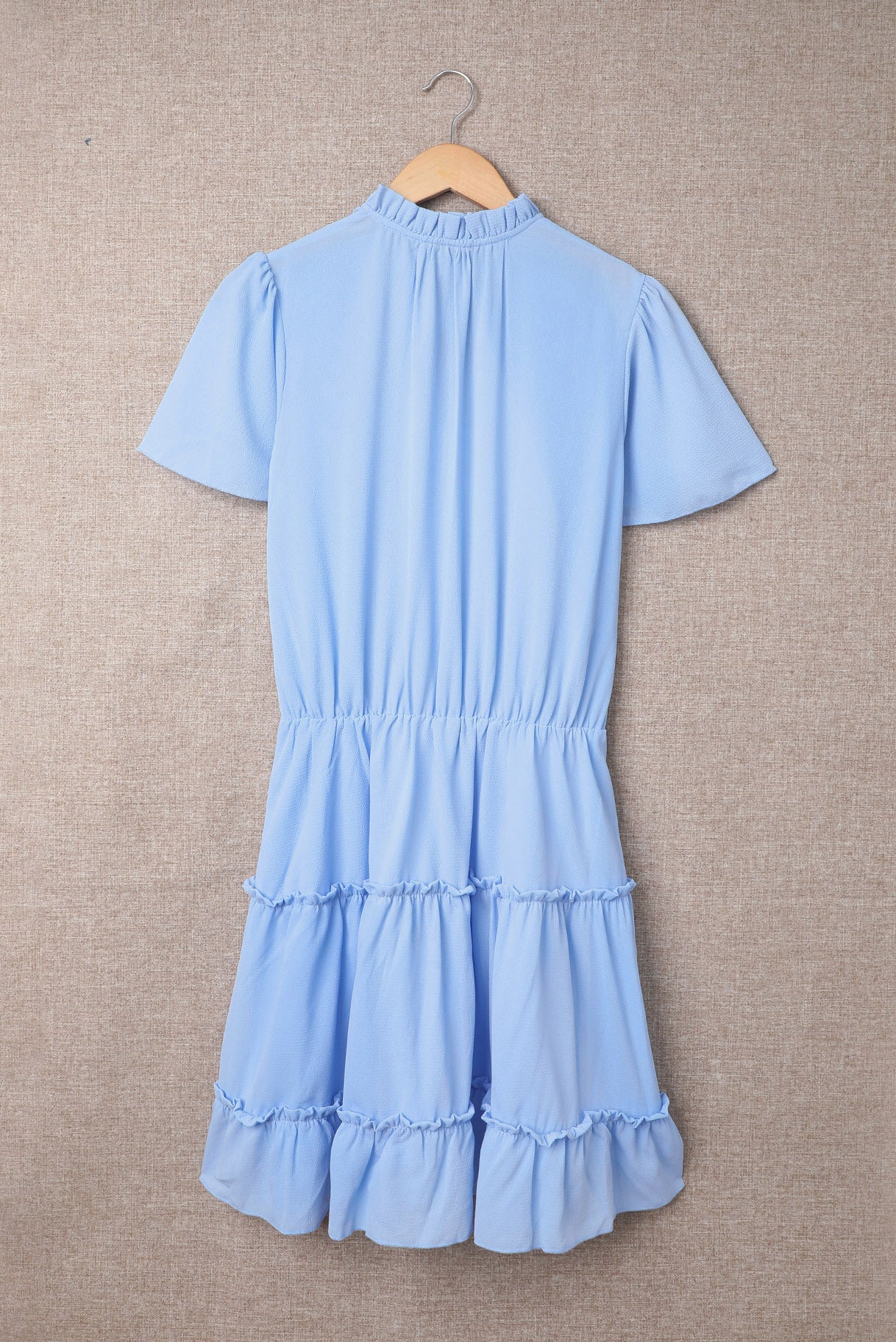 Sky Blue V Neck Ruffled Swing Mini Dress Mini Dresses JT's Designer Fashion