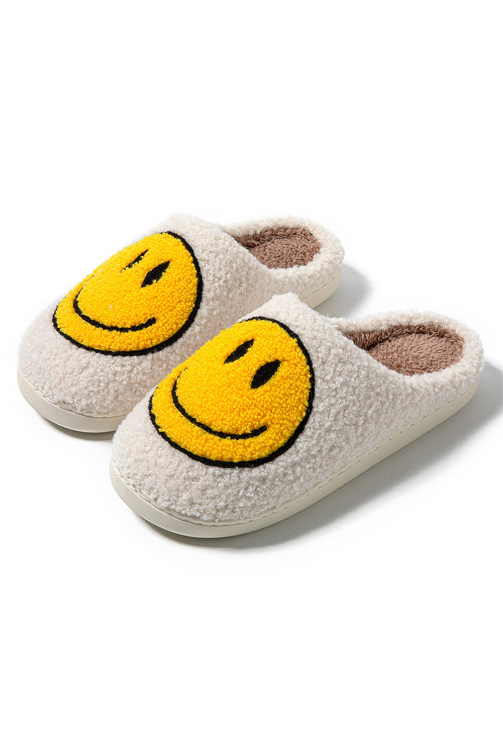 White Smile Face Print Non-slip Plush Slippers Slippers JT's Designer Fashion