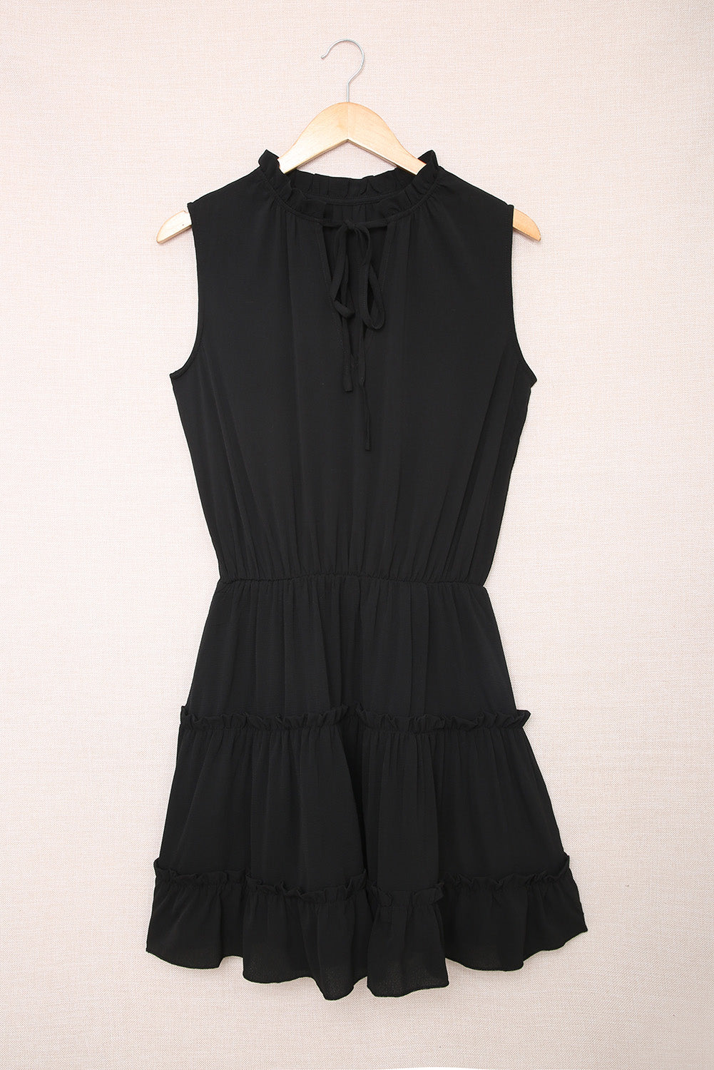 Black Sleeveless V Neck Ruffled Swing Mini Dress Mini Dresses JT's Designer Fashion