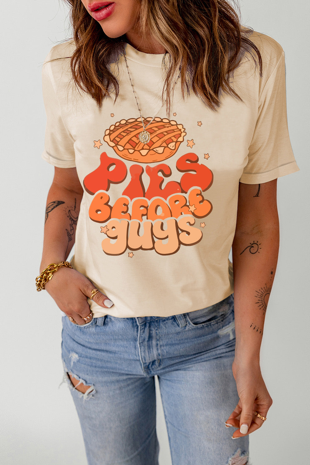 Khaki PIES BEFORE GUYS Thanksgiving Fashion Tee Graphic Tees JT's Designer Fashion