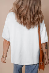 White Sequin USA Flag Balloon Puppy Graphic Drop Shoulder High Low Tee Graphic Tees JT's Designer Fashion